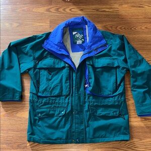 Vintage Y2K LL Bean North Col Hooded Jacket Mens XL Gore Tex Green and Blue
